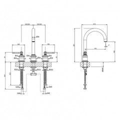 GESSI VENTI20 Смеситель для раковины на 3 отверстия, излив 172 мм., , цвет хром
