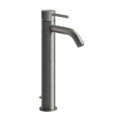 GESSI 316 Смеситель для раковины на 1 отверстие, высокий, h=305мм, с донным клапаном, излив 123мм, цвет: steel brushed