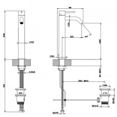 GESSI 316 Смеситель для раковины на 1 отверстие, высокий h=305мм, с донным клапаном, излив 123мм, цвет: steel brushed