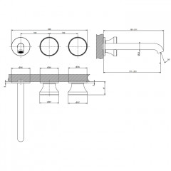 GESSI Origini Смеситель для раковины встраиваемый с изливом на 3 отв, в компл с отд вставкой, цвет Matte Agave (внешняя часть)