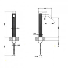GESSI 316 Смеситель для раковины на 1 отверстие, высокий, h=305мм, без донного клапана, излив 123мм, цвет: steel brushed