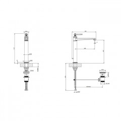 GESSI VENTI20 Смеситель для раковины на 1 отверстие, однорычажный, высокий, в комплекте с донным клапаном, цвет хром
