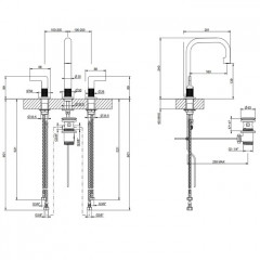 GESSI INCISO Смеситель для раковины на 3 отверстия с донным клапаном, излив 160мм, h=240мм Цвет: brushed black metal pvd