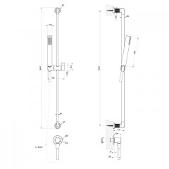GESSI INCISO Штанга в комплекте с душевой лейкой, шланг 1,50 м, вывод воды из стены, цвет: Finox Brushed Nickel