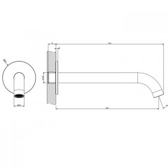 GESSI 316 Настенный излив 200мм на 1/2", комбинируемый с удаленным управлением (не входит в комплект), цвет: Brushed Brass PVD