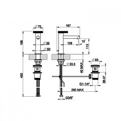 Gessi Anello Смеситель для раковины с донным клапаном и соединительными шлангами, цвет Black Metal Brushed PVD
