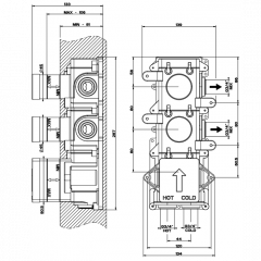 Gessi Внутренняя часть встраиваемого термостатического смесителя с 2мя независимыми выходами