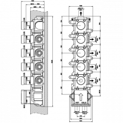 Gessi Внутренняя часть встраиваемого термостатического смесителя с 5ю независимыми выходами