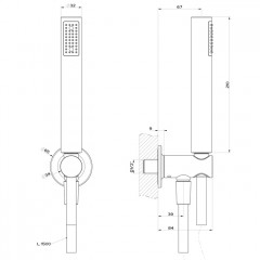 GESSI INCISO Душевой комплект, + вывод, держатель, шланг 1,50 м и душевая лейка, цвет: Finox Brushed Nickel