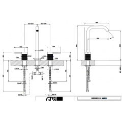 GESSI 316 Смеситель для раковины на 3 отверстия, без донного клапана, излив 156мм, h=269мм, цвет: steel brushed