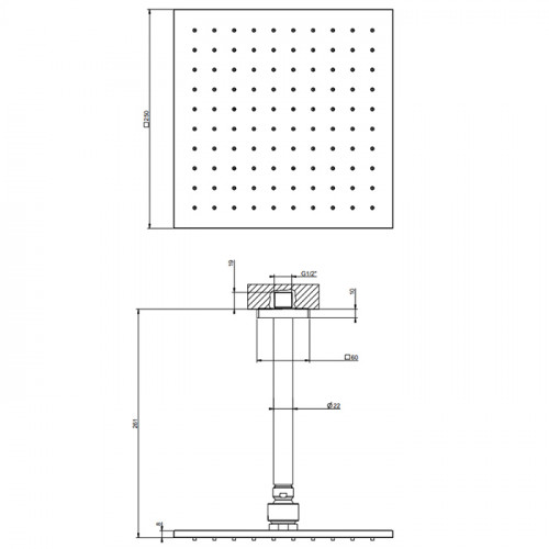 GESSI Rilievo Потолочная душевая головка шарнирная 250x250 мм на 1/2", цвет: nero XL