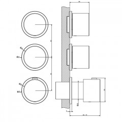 GESSI HABITO Смеситель настенный встраиваемый, термостатический, с 2 запорными вентилями, термостатический, цвет Black Metal PVD