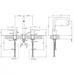 GESSI 316 Смеситель для раковины на 3 отверстия, без донного клапана, излив 156мм, h=201мм, цвет: Brushed Brass PVD