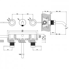 GESSI 316 Встраиваемый смеситель для раковины на 3 отверстия, излив 146-128мм (внешние части), цвет: brushed black metal pvd