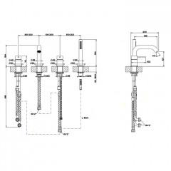 GESSI 316 Смеситель для ванны на 4 отверстия, с переключателем, изливом и шлангом 1,50 м, цвет: steel brushed