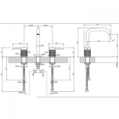 GESSI 316 Смеситель для раковины на 3 отверстия, без донного клапана, излив 156мм, h=201мм, цвет: brushed black metal pvd