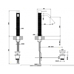 GESSI 316 Смеситель для раковины на 1 отверстие, высокий, h=305мм, с донным клапаном, излив 123мм, цвет: steel brushed