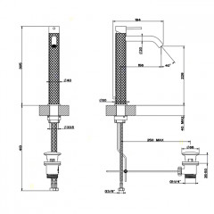 GESSI 316 Смеситель высокий для раковины на 1 отверстие с донным клапаном, h=305мм , излив 156мм, цвет: steel brushed