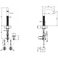 GESSI 316 CESELLO Смеситель для раковины, электронный, с кран-фильтром для регулировки температур и напора воды, выс излива 230 мм, цвет Steel Brushed