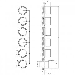 GESSI HABITO Смеситель настенный встраиваемый, термостатический, с 5 запорными вентилями, однорычажный, цвет Black Metal PVD
