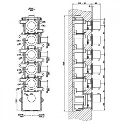 GESSI 316 Встраиваемый термостатический смеситель на 5 источников, резьба 3/4" (внешние части), цвет: brushed black metal pvd
