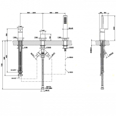 Gessi Rettangolo Смеситель для ванны на 3 отверстия, с переключателем и ручным душем, без излива, цвет: хром