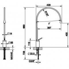 Gessi Goccia Смеситель для раковины на 1 отверстие, высокий, излив 387мм R=197, цвет: черный