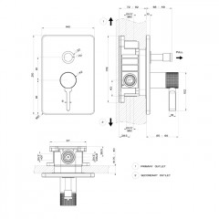 GESSI INCISO Встраиваемый смеситель, на 2 источника с автоматическим переключателем (внешняя часть), цвет: nero XL