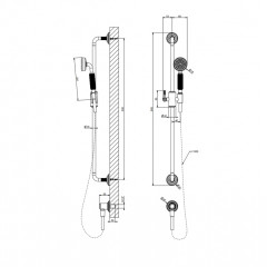 GESSI VENTI20 Штанга для душа 800 мм., с ручным душем, шлангом 1500 мм. и подводом воды, цвет Brushed Brass PVD