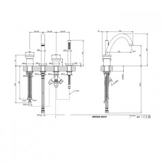 GESSI Origini Смеситель для ванны на 4 отв, с ручной лейкой цвет: Warm Bronze Br. PVD