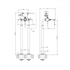 GESSI VENTI20 Смеситель для ванны напольный, двухвентильный, с ручным душем и шлангом 1500 мм., внешняя часть, цвет Finox Brushed Nickel