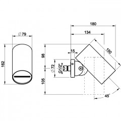 GESSI 316 RIGATO Верхний душ 79 мм., с настенным креплением, водопад, цвет Steel Brushed