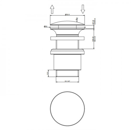 Gessi Донный клапан для раковины Stop&Go на 1 1/4", без слива-перелива, цвет Finox Brushed Nickel