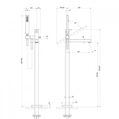 Gessi Rettangolo Напольный смеситель для ванны (внешняя часть), с ручным душем и изливом, цвет: Black XL