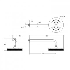 GESSI INCISO Душевая головка настенная, шарнирная на 1/2", 218мм, цвет: finox