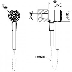 Gessi Hi-Fi Душевой магнитные комплект, состоящий из вывода воды, держателя, Darkflex шланга 1,50 м и лейки, цвет: Black XL