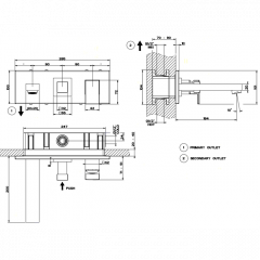 Gessi Rettangolo Встраиваемый смеситель с изливом и переключателем PUSH(внешние части), цвет: хром