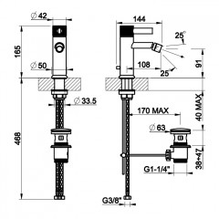 GESSI INCISO Смеситель для биде на 1 отверстие с донным клапаном Цвет: brushed brass pvd