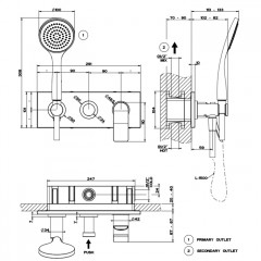 GESSI Rilievo Встраиваемый смеситель для душа на 2 источника, с душевой лейкой и переключателем (внешние части), цвет: хром