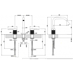 GESSI 316 Смеситель для раковины на 3 отверстия, без донного клапана, излив 156мм, h=201мм, цвет: steel brushed