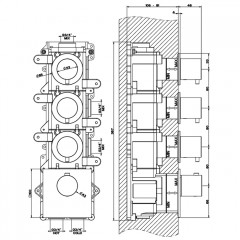 GESSI 316 Встраиваемый термостатический смеситель на 3 источника, резьба 3/4" (внешние части), цвет: steel brushed