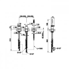 Gessi Anello Смеситель для ванны на 3 отверстия, девиатор, шланг, лейка. Наполнение через слив-перелив, цвет: хром