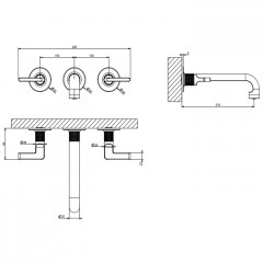 GESSI INCISO Встраиваемый смеситель для раковины на 3 отверстия с изливом 210-190мм (внешние части), цвет: хром