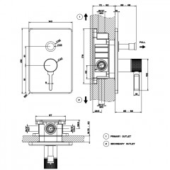 GESSI INCISO Встраиваемый смеситель, на 2 источника с автоматическим переключателем (внешняя часть), цвет: хром