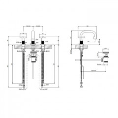 GESSI INCISO Смеситель для раковины на 3 отверстия с донным клапаном, излив 140мм, h=145мм, цвет: nero XL