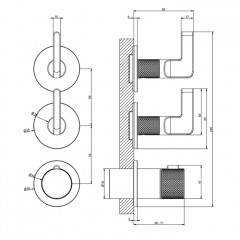 GESSI INCISO Смеситель настенный встраиваемый, термостатический, с двумя запорными вентилями, внешняя часть, цвет Black Metal Brushed PVD