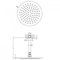 GESSI Rilievo Потолочная душевая головка шарнирная на 1/2", 250мм, длина изгот. под заказ (105 - 1855мм), цвет: хром