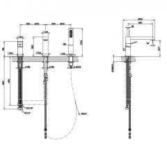 Gessi Rettangolo K Смеситель для ванны на 3 отверстия, с встроенным в излив переключателем и ручным душем, цвет: хром