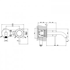 GESSI 316 Встраиваемый смеситель с изливом 146-116мм (внешние части), цвет: brushed black metal pvd
