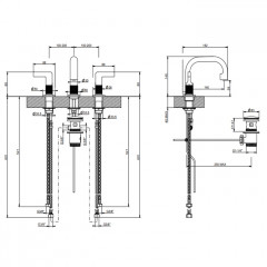GESSI INCISO Смеситель для раковины на 3 отверстия с донным клапаном, излив 140мм, h=145мм Цвет: хром